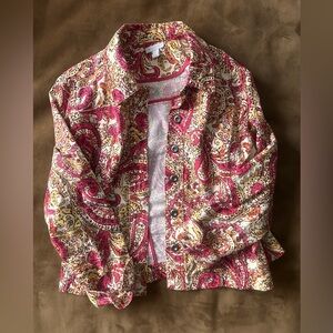 Charter Club Paisley Button-Up Jean Jacket in Pink & Cream